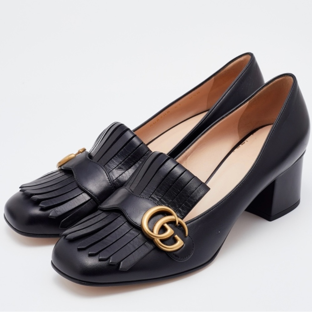 Gucci Marmont Mid-Heel Fringe Pumps